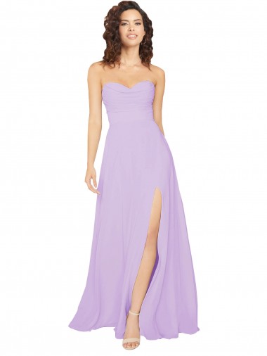 Lila A-Linien Trägerlos Chiffon Lange Brautjungfernkleider Hersteller