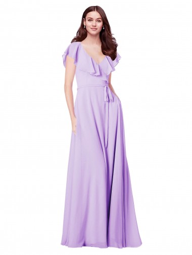 Lila A-Linien V-Ausschnitt Chiffon Lange Brautjungfernkleider Hersteller
