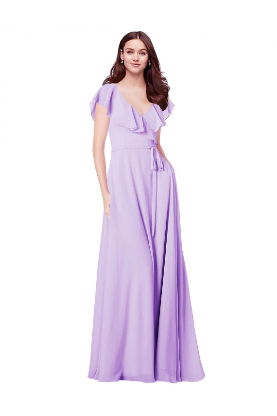 Lila A-Linien V-Ausschnitt Chiffon Lange Brautjungfernkleider Hersteller