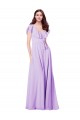 Lila A-Linien V-Ausschnitt Chiffon Lange Brautjungfernkleider Hersteller