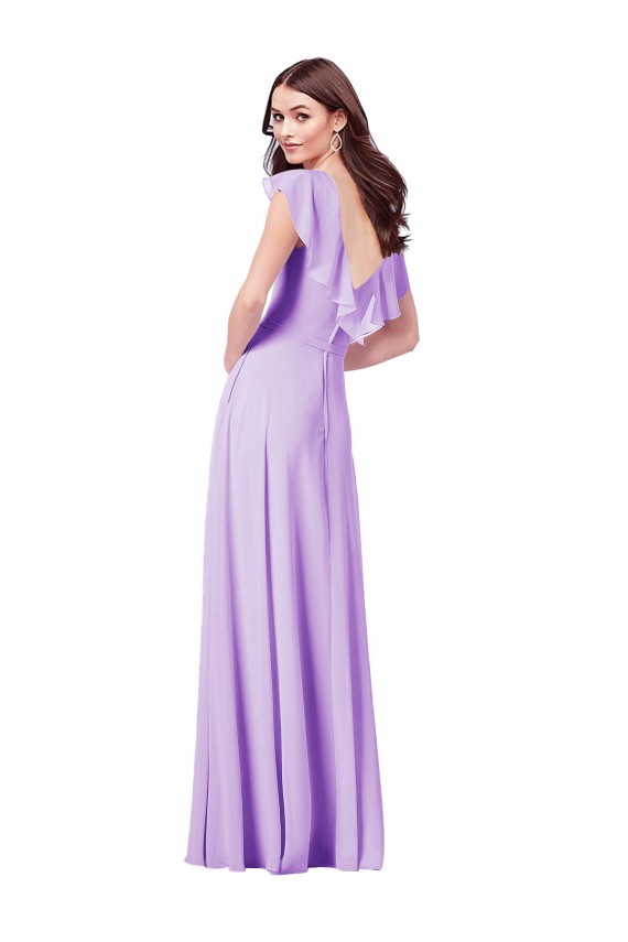 Lila A-Linien V-Ausschnitt Chiffon Lange Brautjungfernkleider Hersteller