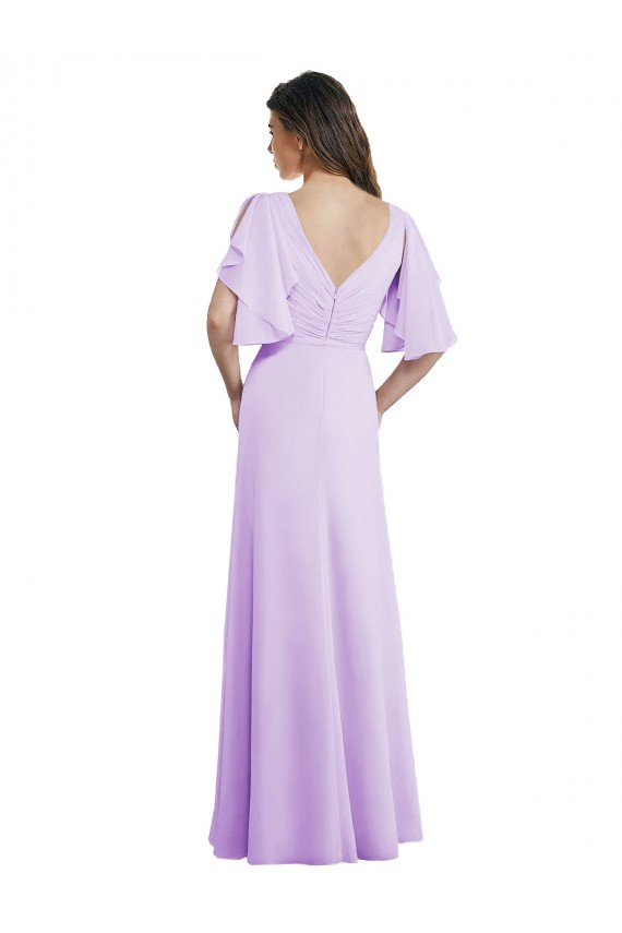 Lila A-Linien V-Ausschnitt Chiffon Lange Brautjungfernkleider Hersteller