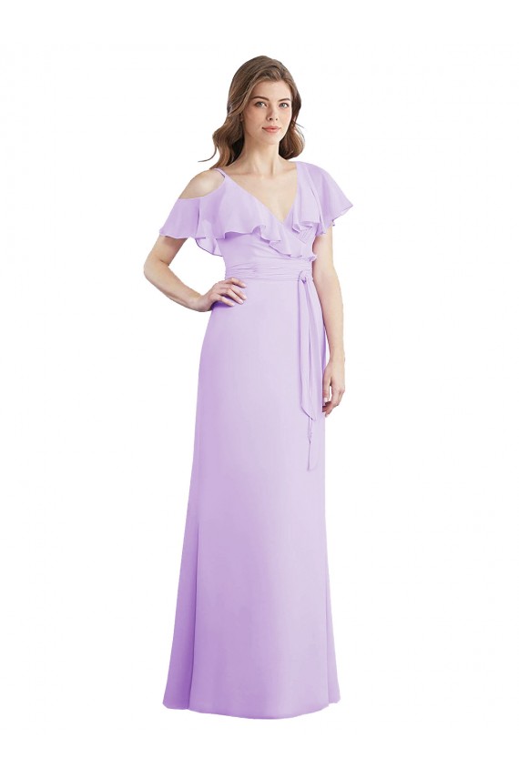 Lila A-Linien V-Ausschnitt Chiffon Lange Brautjungfernkleider Hersteller