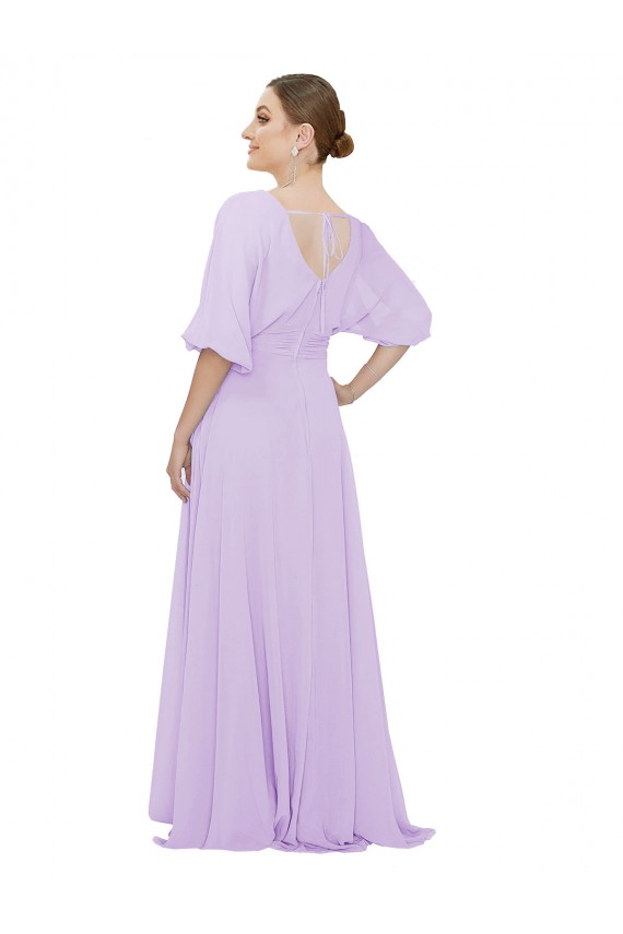 Lila A-Linien V-Ausschnitt Chiffon Lange Brautjungfernkleider Hersteller