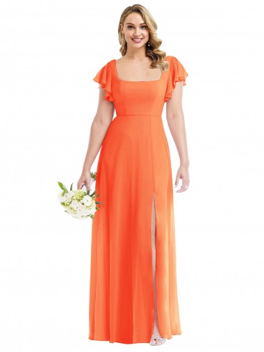 Mandarinen-Tango A-Linien Quadrat Ausschnitt Chiffon Lange Brautjungfernkleider Hersteller
