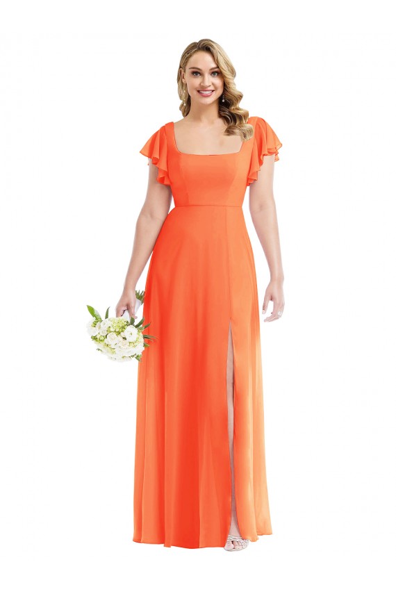 Mandarinen-Tango A-Linien Quadrat Ausschnitt Chiffon Lange Brautjungfernkleider Hersteller