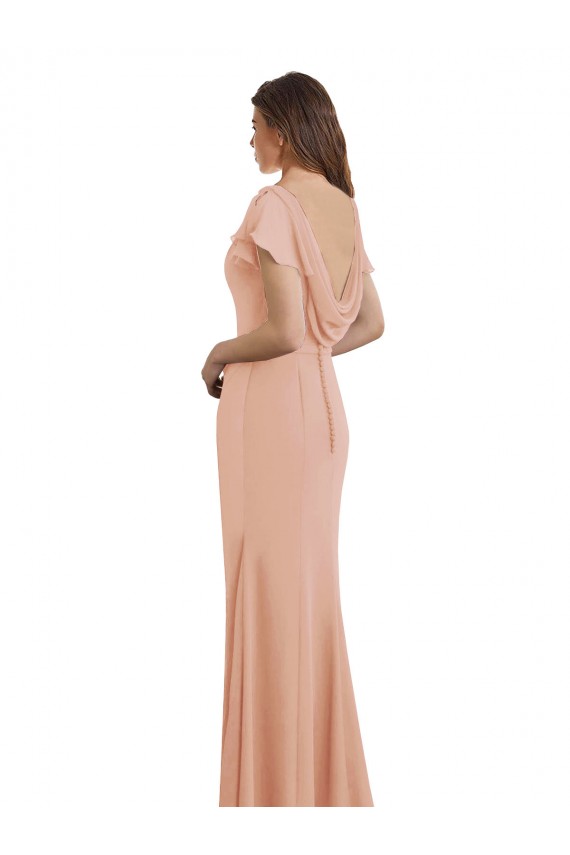 Meerjungfrau Bootshals Stehkragen Ausschnitt Chiffon Lange Brautjungfernkleider / Abiballkleider Hersteller