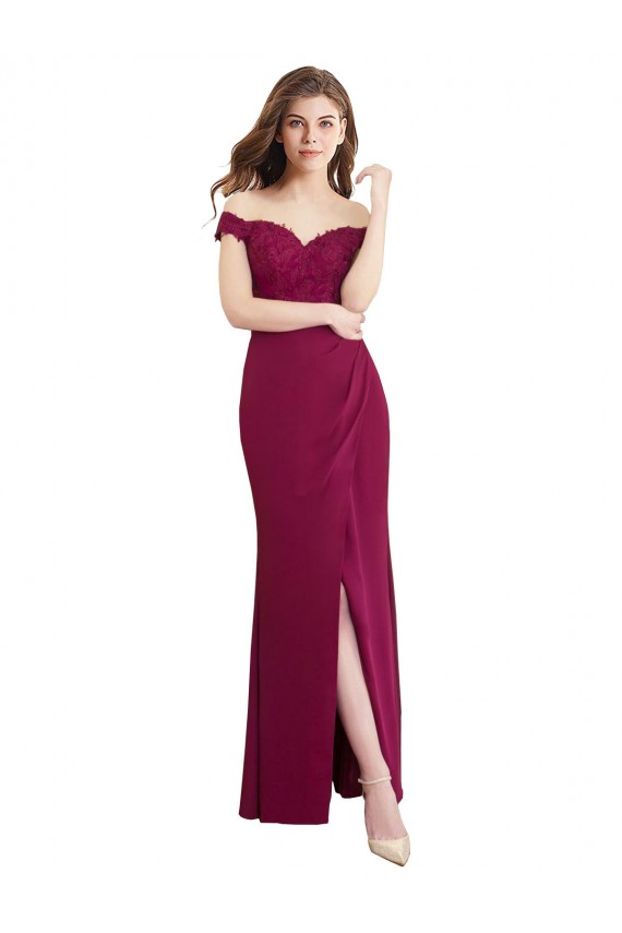 Meerjungfrau Off-Schulter Chiffon Spitze Lange Brautjungfernkleider Hersteller