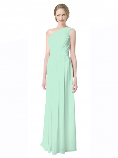 Minzgrün A-Linien Eine-Schulter Chiffon Lange Brautjungfernkleider Hersteller