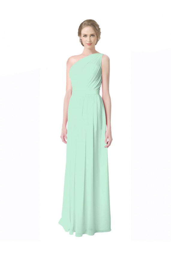 Minzgrün A-Linien Eine-Schulter Chiffon Lange Brautjungfernkleider Hersteller