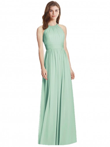 Minzgrün A-Linien Neckholder Chiffon Lange Brautjungfernkleider Hersteller