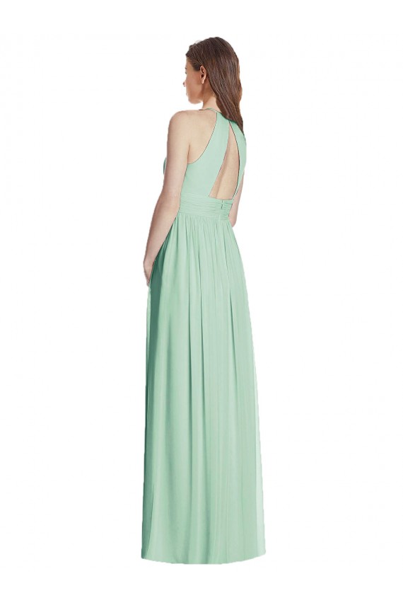 Minzgrün A-Linien Neckholder Chiffon Lange Brautjungfernkleider Hersteller