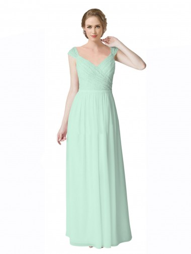 Minzgrün A-Linien V-Ausschnitt Chiffon Spitze Lange Brautjungfernkleider Hersteller
