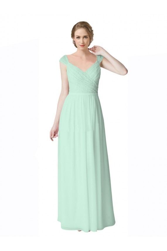 Minzgrün A-Linien V-Ausschnitt Chiffon Spitze Lange Brautjungfernkleider Hersteller