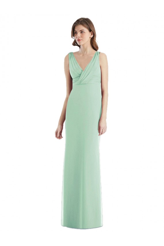 Minzgrün Trompete V-Ausschnitt Chiffon Lange Brautjungfernkleider Hersteller