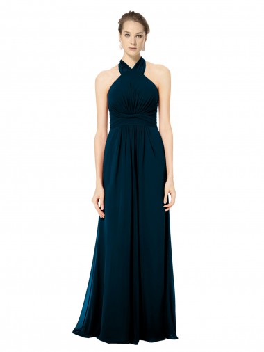 Mitternachtsgrün A-Linien Neckholder Chiffon Lange Brautjungfernkleider Hersteller