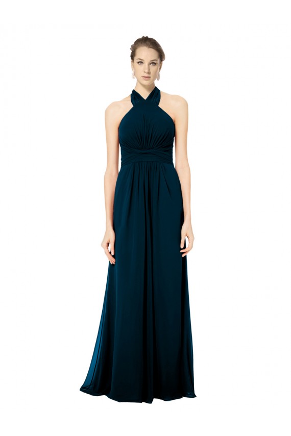 Mitternachtsgrün A-Linien Neckholder Chiffon Lange Brautjungfernkleider Hersteller
