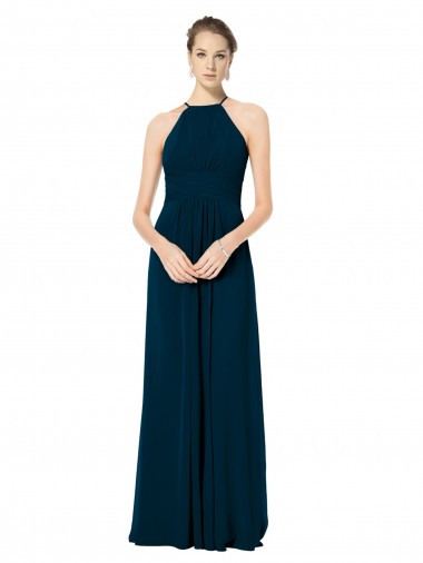 Mitternachtsgrün A-Linien Spaghetti-Träger Neckholder Chiffon Lange Brautjungfernkleider Hersteller