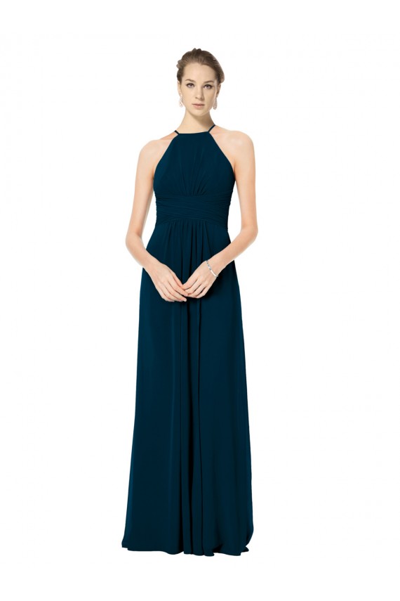 Mitternachtsgrün A-Linien Spaghetti-Träger Neckholder Chiffon Lange Brautjungfernkleider Hersteller