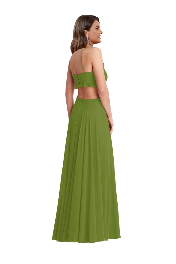 Olivgrün A-Linien V-Ausschnitt Chiffon Lange Brautjungfernkleider Hersteller