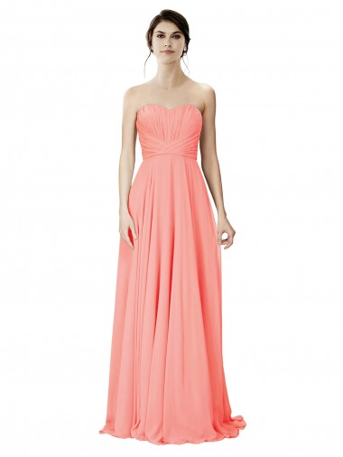 Peach A-Linien Trägerlos Chiffon Lange Brautjungfernkleider Hersteller
