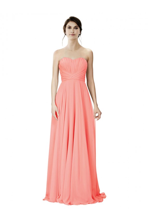 Peach A-Linien Trägerlos Chiffon Lange Brautjungfernkleider Hersteller