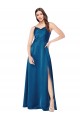 Pfauenblau A-Linien Spaghetti-Träger Haube Ausschnitt Seidiger Satin Lange Formale Brautjungfernkleider / Abendkleider / Abiballkleider Hersteller