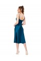 Pfauenblau A-Linien V-Ausschnitt Midi Seidiger Satin Kurze Brautjungfernkleider / Abiballkleider / Cocktailkleider / Heimkehr Kleider Hersteller