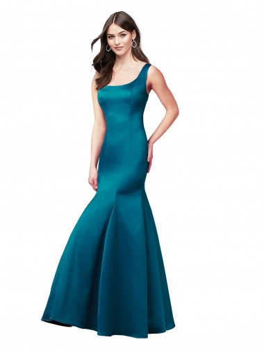 Pfauenblau Meerjungfrau Satin Lange Brautjungfernkleider / Abiballkleider Hersteller