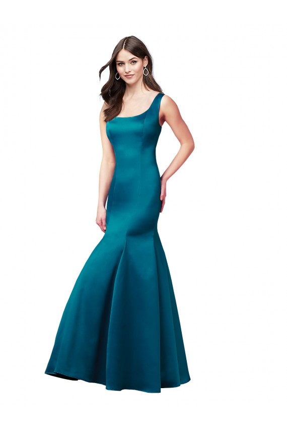 Pfauenblau Meerjungfrau Satin Lange Brautjungfernkleider / Abiballkleider Hersteller