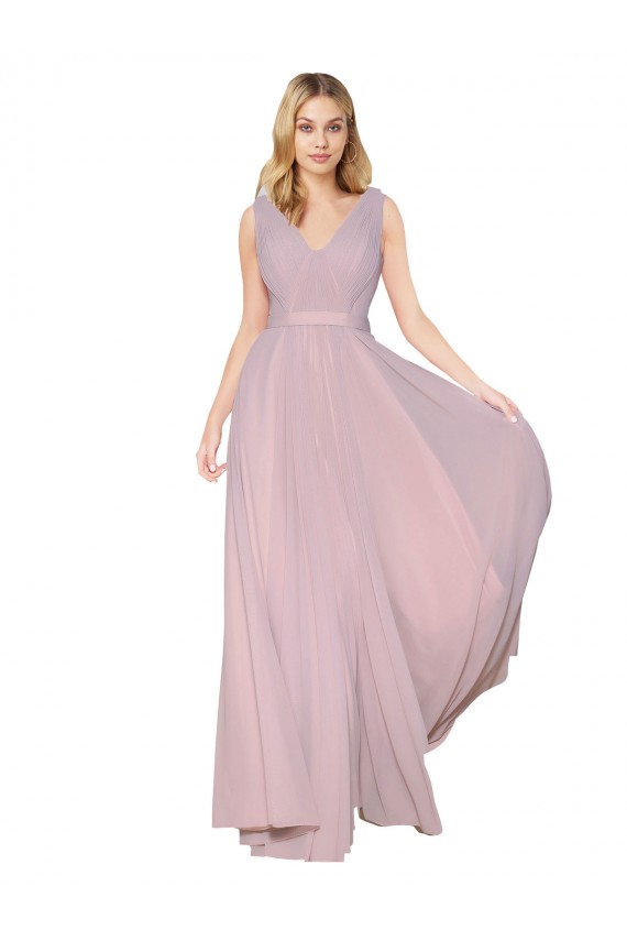 Primel A-Linien V-Ausschnitt Chiffon Lange Formale Brautjungfernkleider / Abendkleider / Abiballkleider Hersteller