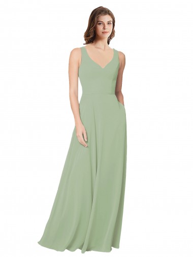 Rauchgrün A-Linien Chiffon Lange Brautjungfernkleider Hersteller