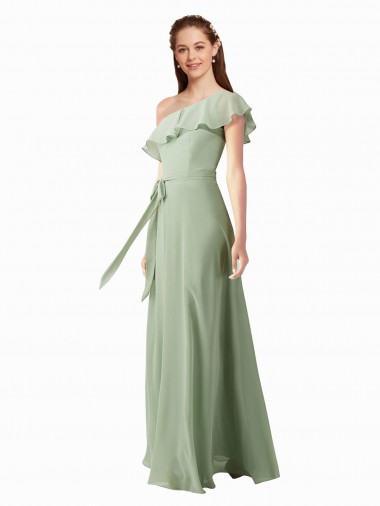 Rauchgrün A-Linien Eine-Schulter Chiffon Lange Brautjungfernkleider Hersteller