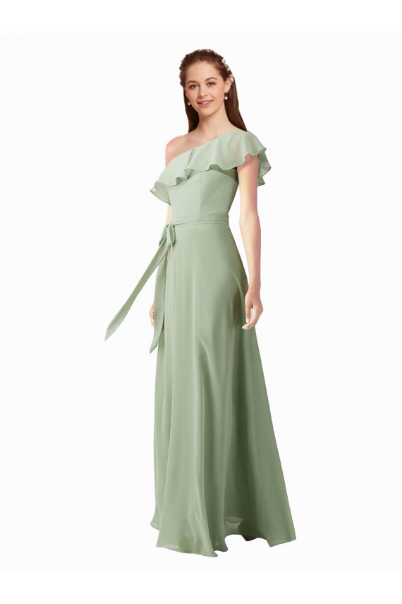 Rauchgrün A-Linien Eine-Schulter Chiffon Lange Brautjungfernkleider Hersteller