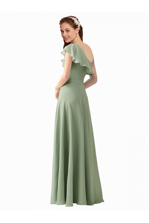 Rauchgrün A-Linien Eine-Schulter Chiffon Lange Brautjungfernkleider Hersteller