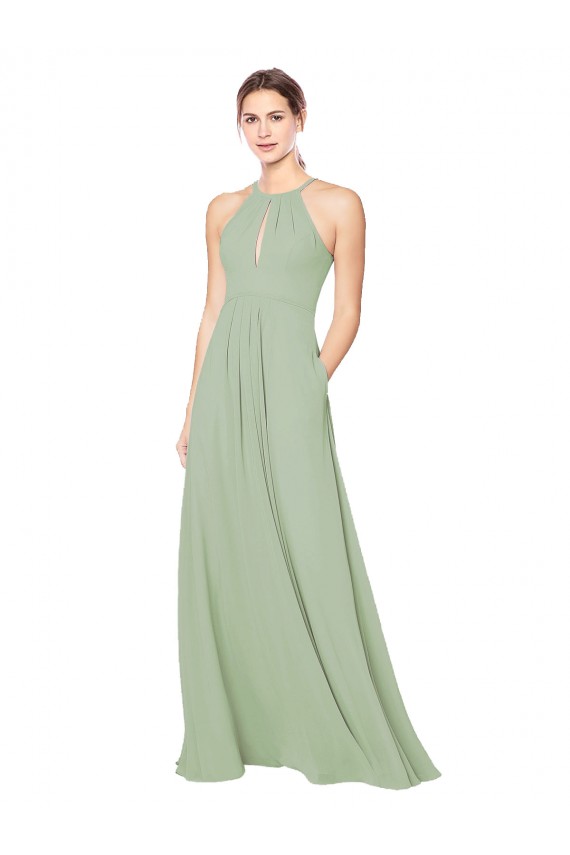 Rauchgrün A-Linien Neckholder Chiffon Lange Brautjungfernkleider Hersteller