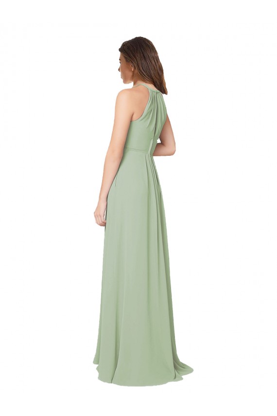 Rauchgrün A-Linien Neckholder Chiffon Lange Brautjungfernkleider Hersteller