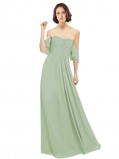 Rauchgrün A-Linien Off-Schulter Chiffon Lange Brautjungfernkleider Hersteller