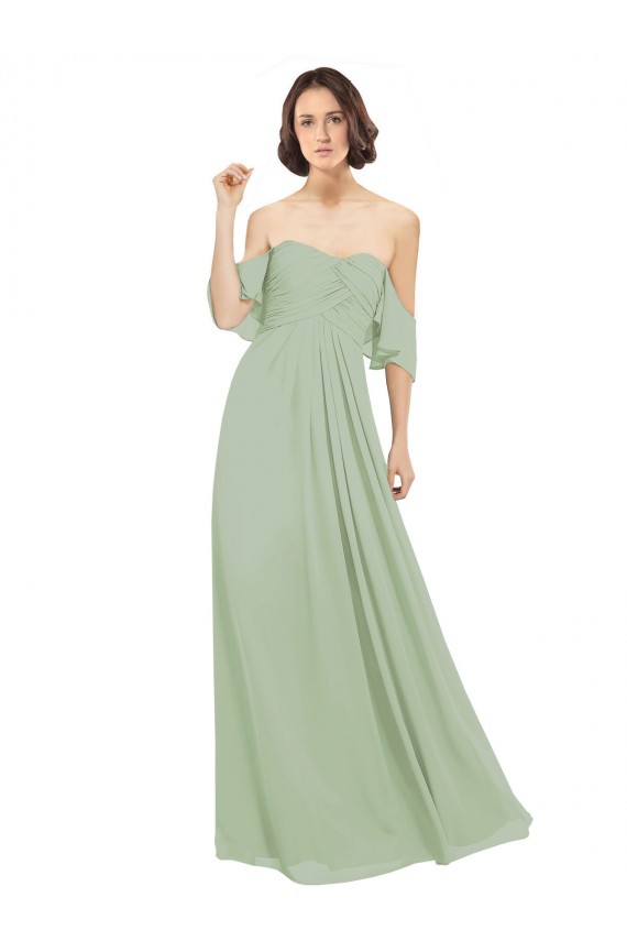 Rauchgrün A-Linien Off-Schulter Chiffon Lange Brautjungfernkleider Hersteller