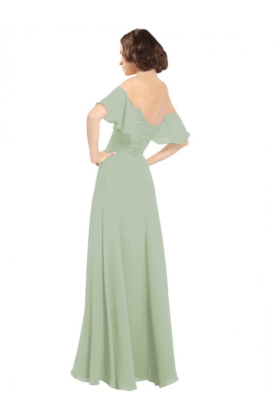 Rauchgrün A-Linien Off-Schulter Chiffon Lange Brautjungfernkleider Hersteller