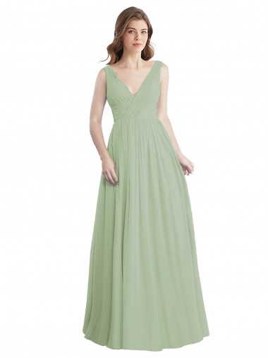 Rauchgrün A-Linien V-Ausschnitt Chiffon Lange Brautjungfernkleider Hersteller