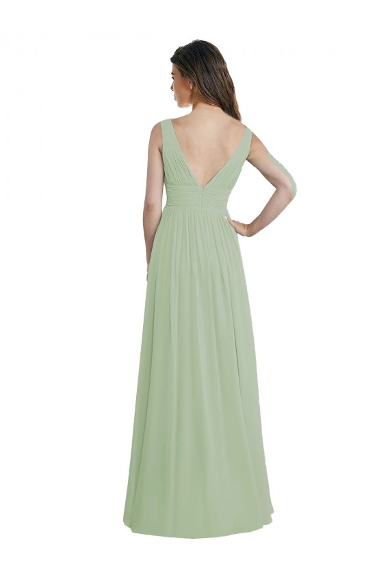 Rauchgrün A-Linien V-Ausschnitt Chiffon Lange Brautjungfernkleider Hersteller