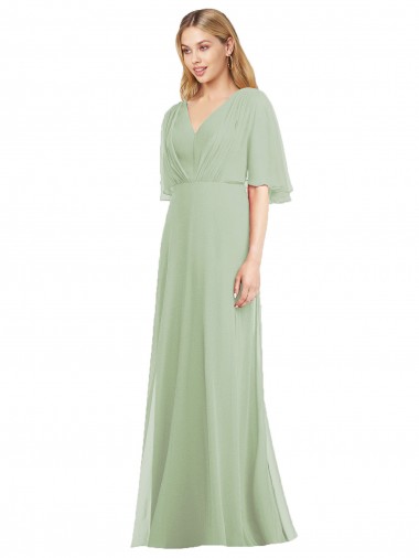 Rauchgrün Trompete V-Ausschnitt Chiffon Lange Brautjungfernkleider Hersteller