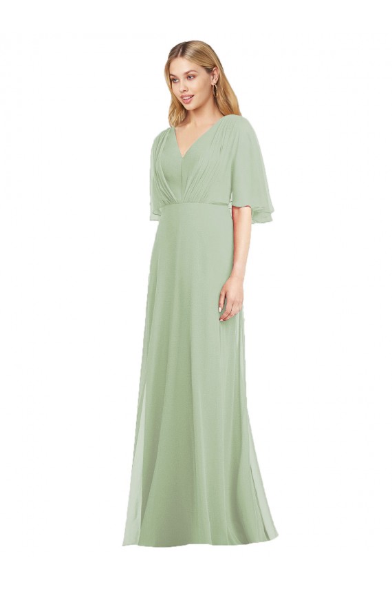 Rauchgrün Trompete V-Ausschnitt Chiffon Lange Brautjungfernkleider Hersteller