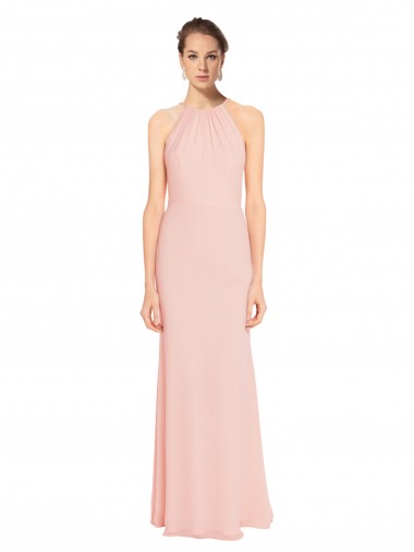 Rosa 114 A-Linien Spaghetti-Träger Neckholder Chiffon Lange Brautjungfernkleider Hersteller