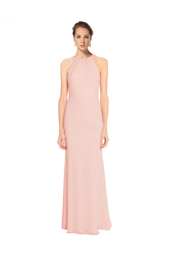 Rosa 114 A-Linien Spaghetti-Träger Neckholder Chiffon Lange Brautjungfernkleider Hersteller