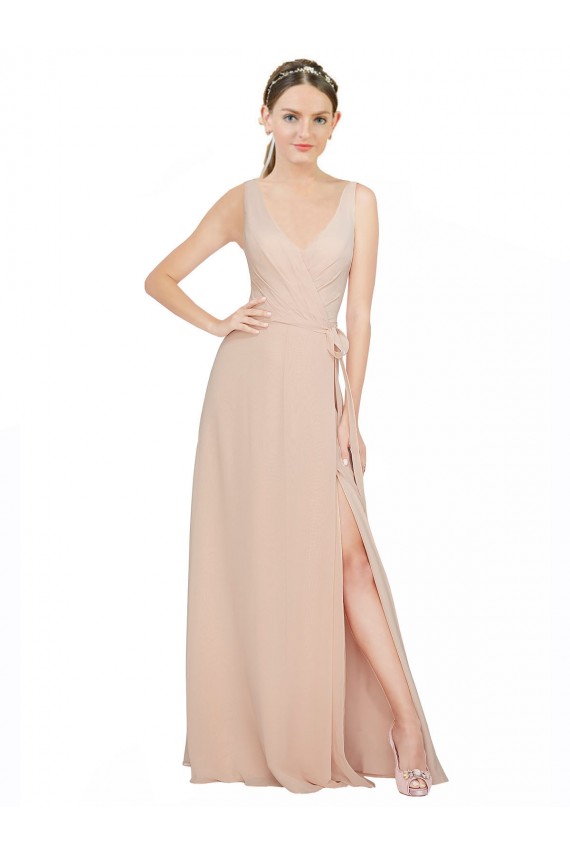 Rosa 114 A-Linien V-Ausschnitt Chiffon Lange Brautjungfernkleider Hersteller