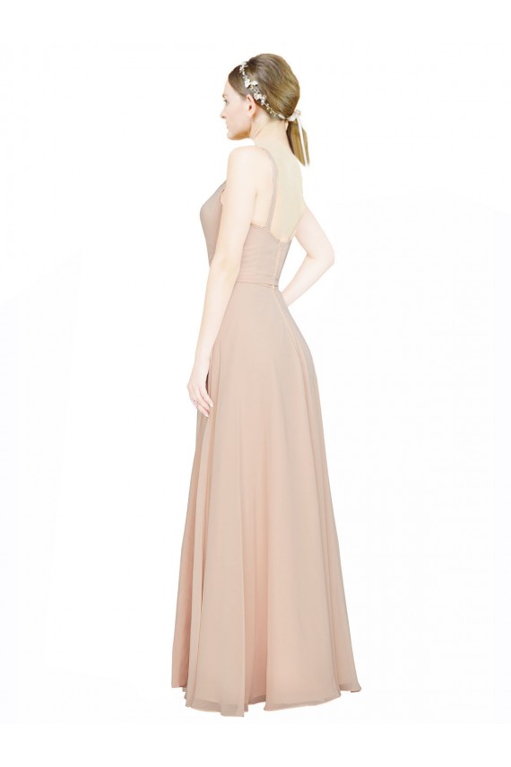 Rosa 114 A-Linien V-Ausschnitt Chiffon Lange Brautjungfernkleider Hersteller