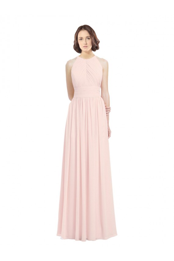 Rosa 42 A-Linien Neckholder Chiffon Lange Brautjungfernkleider Hersteller