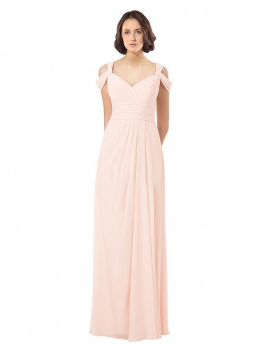 Rosa 42 A-Linien Off-Schulter Chiffon Lange Brautjungfernkleider Hersteller